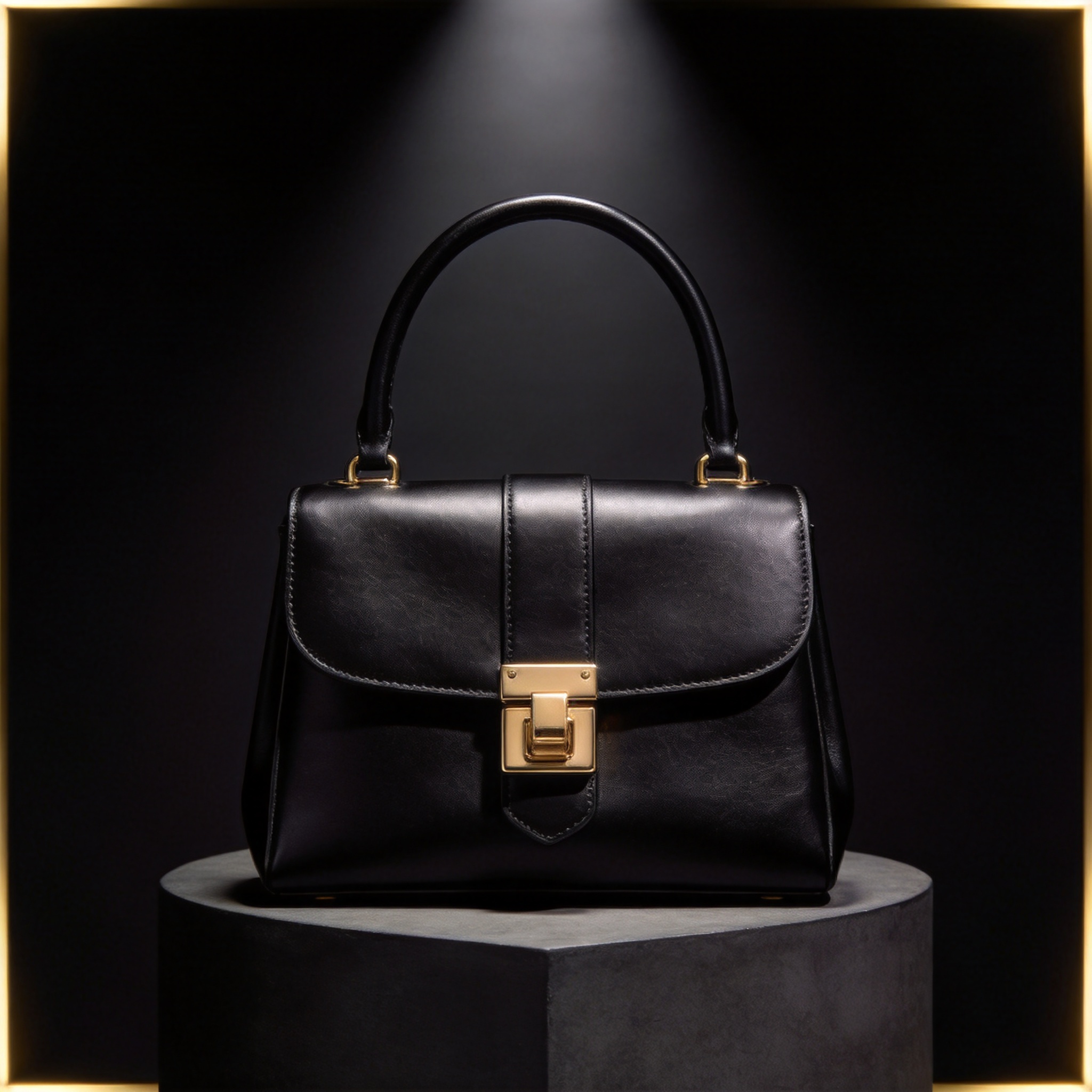 L'Infinie structured handbag in black calfskin with gold clasp