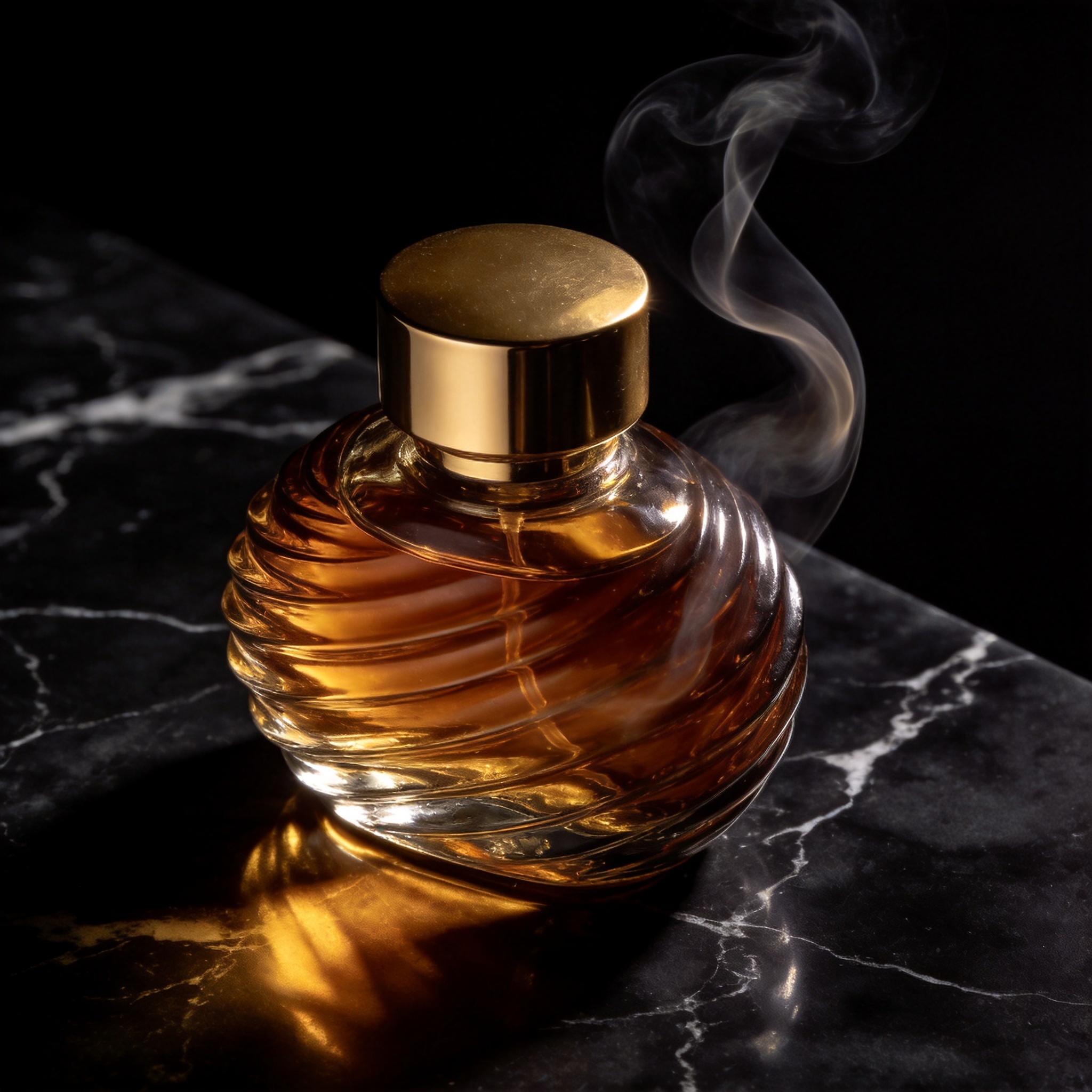 Nuit d'Ivoire perfume bottle in amber glass with gold cap