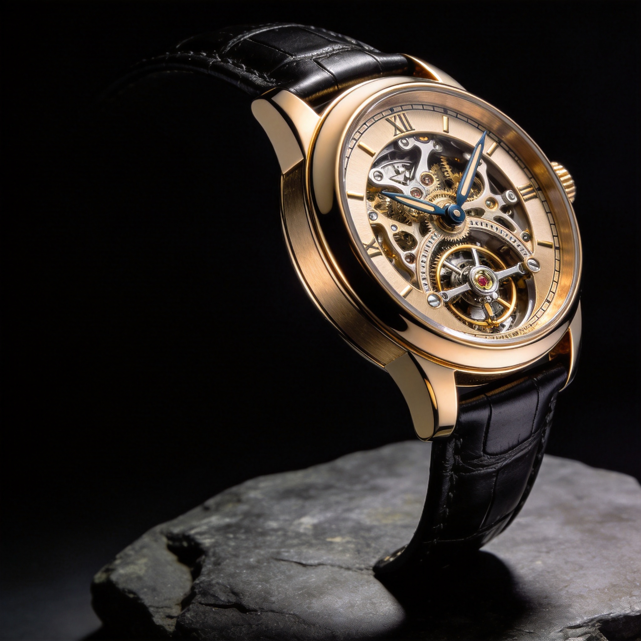 Chronos d'Or skeleton tourbillon watch with champagne gold case